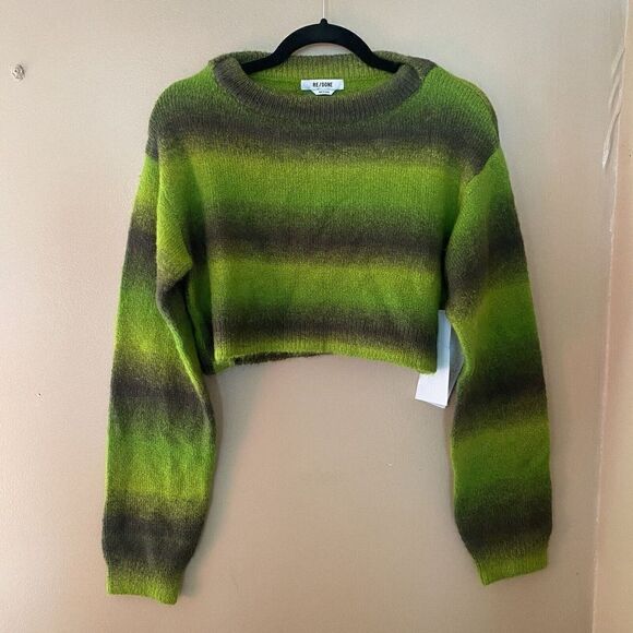 Re/Done Cropped Striped Knit Sweater Ombre Space Dye Wool Alpaca Sz S $395 NWT - Picture 9 of 10